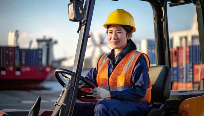 フォークリフトを運転する女性