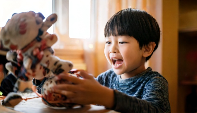 大好きなおもちゃを前に大興奮する男の子