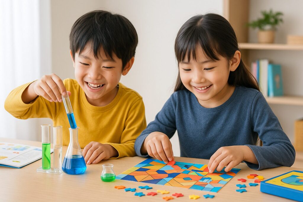 実験教材を楽しむ兄弟