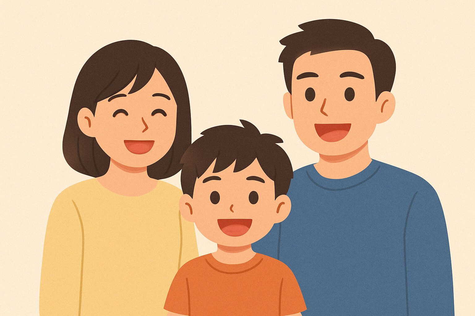 お父さん、お母さん、小学生の男の子の三人家族