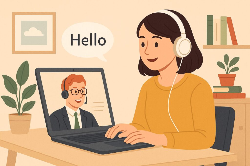 DMM英会話で学びなおしをする女性