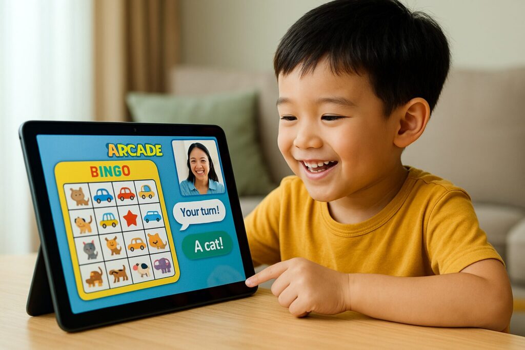 クラウティアーケードでゲームをする男の子