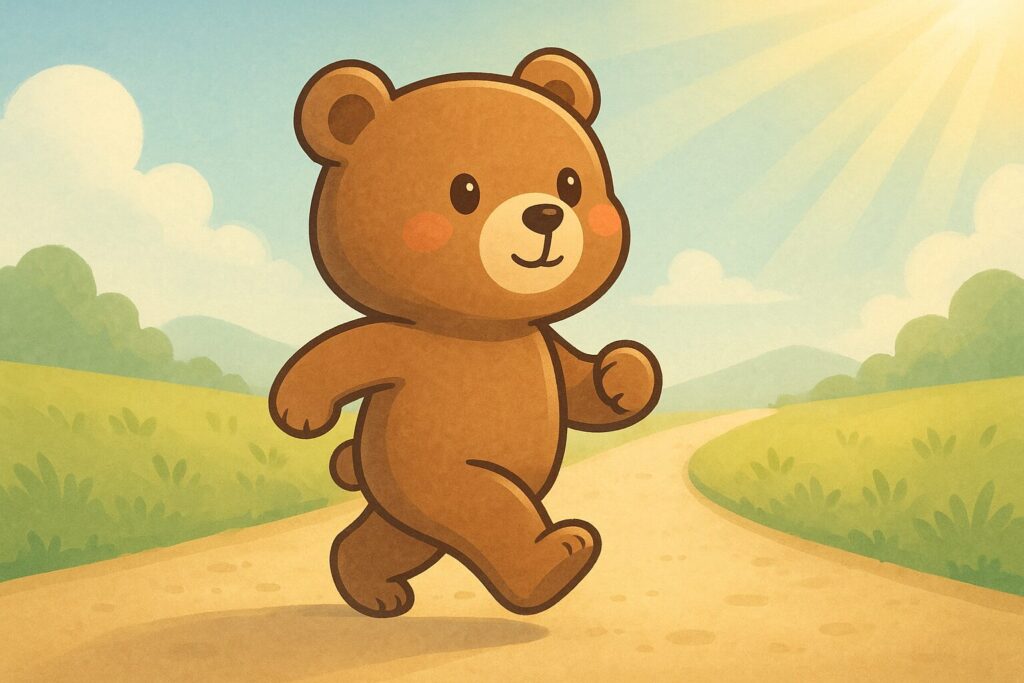 前に向かって一歩を踏み出すかわいらしいクマ