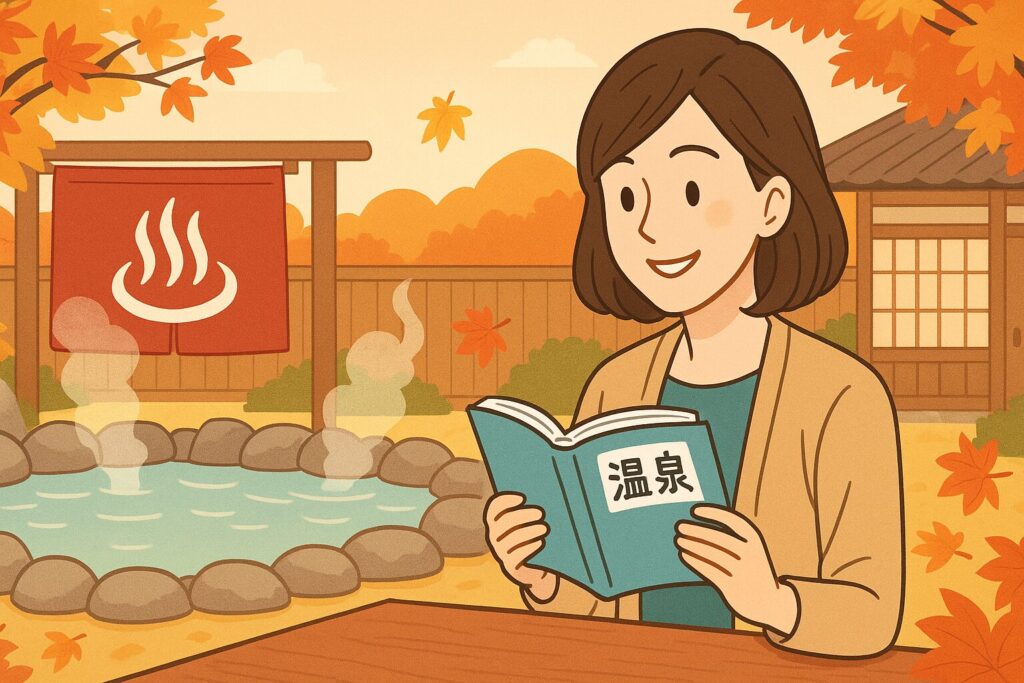 温泉で温泉ソムリエ勉強中