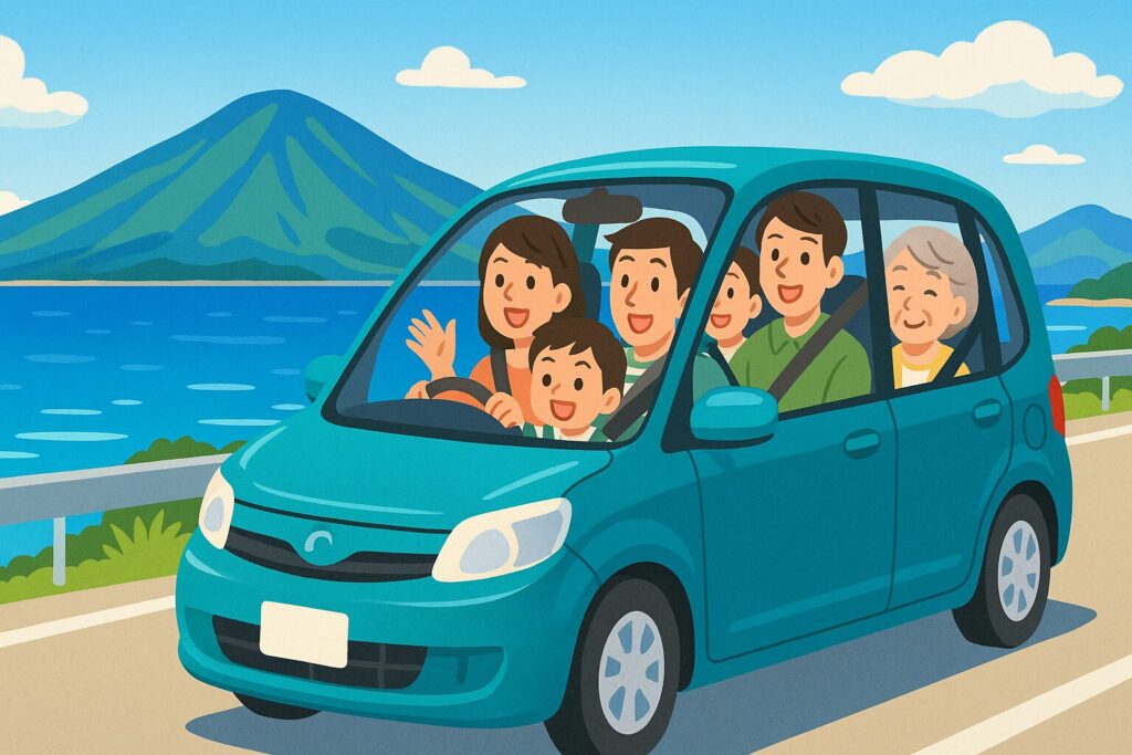 大島の海岸沿いの道路をドライブ