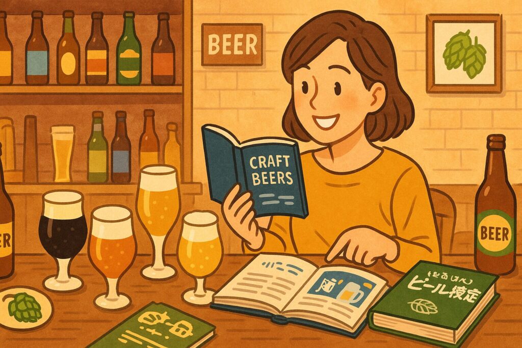 ビールを飲み比べしながら味を確かめる女性